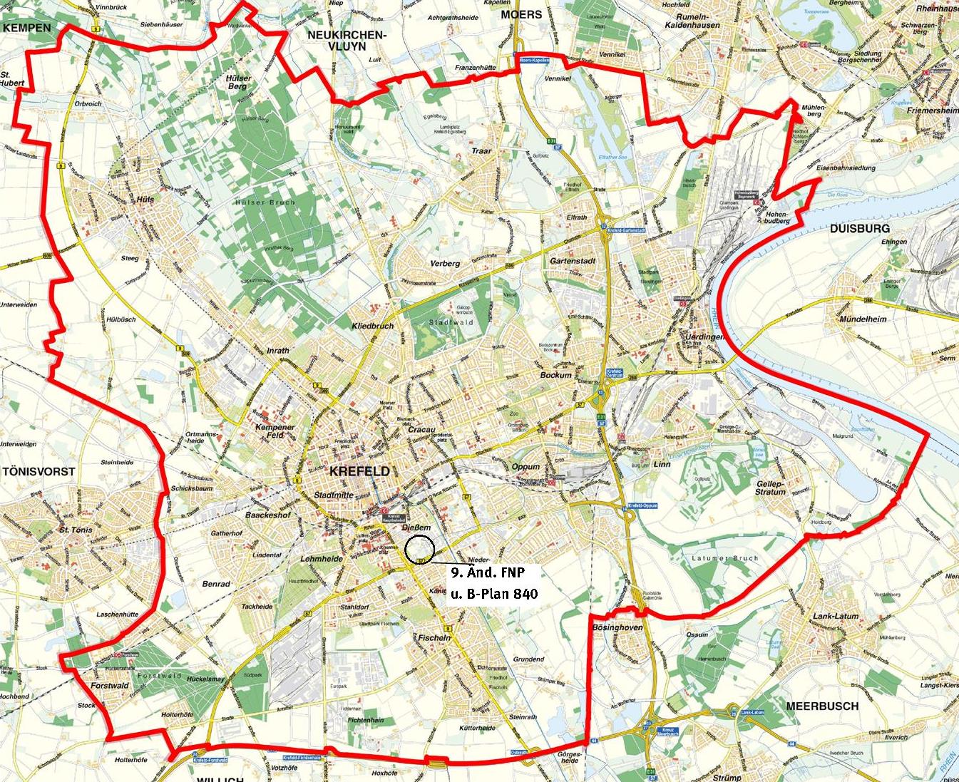 Bebauungsplan 840 und 9. Änderung des Flächennutzungsplanes in der Stadtkarte