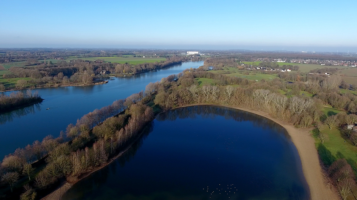 Luftaufnahme vom Elfrather See.  Foto: Stadt Krefeld, Presse und Kommunikation