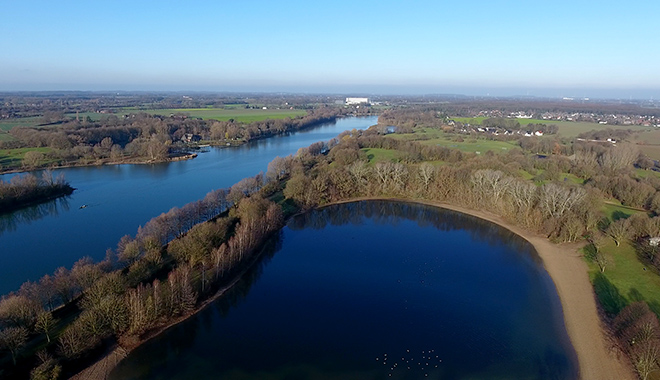 Luftaufnahme vom Elfrather See. Foto: Stadt Krefeld, Presse und Kommunikation