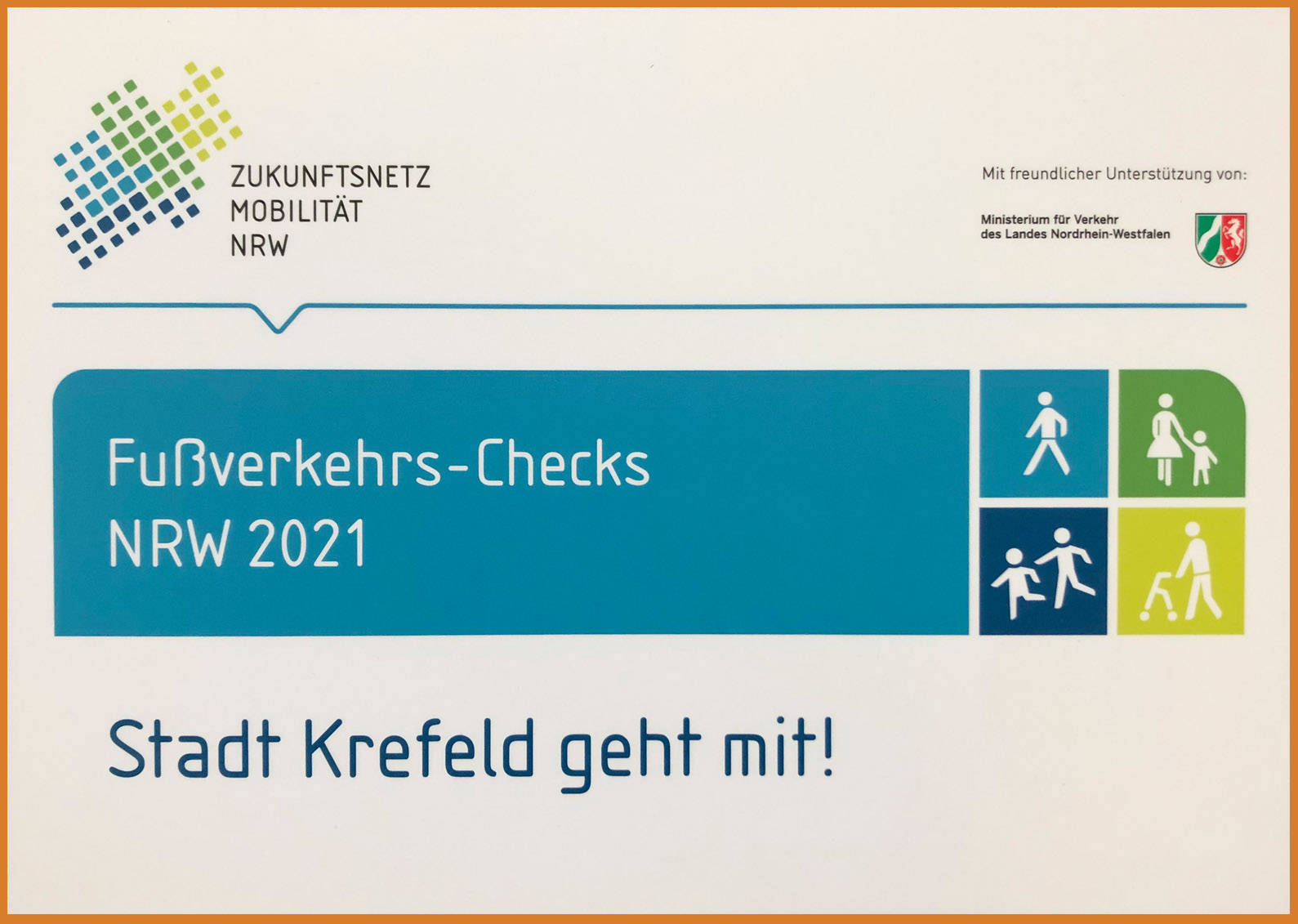 Die offizielle Urkunde für den Fußverkehrscheck 2021 in Krefeld