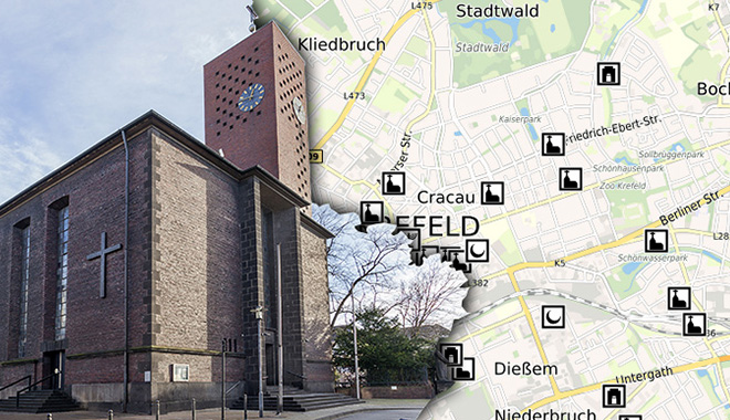 Bild einer Kirche und Ausschnitt aus der Karte