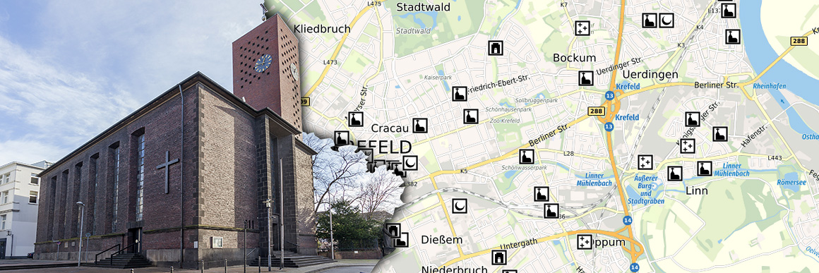 Bild einer Kirche und Ausschnitt aus der Karte