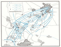 Karte vom Angriff auf Krefeld, von Viersen kommen.