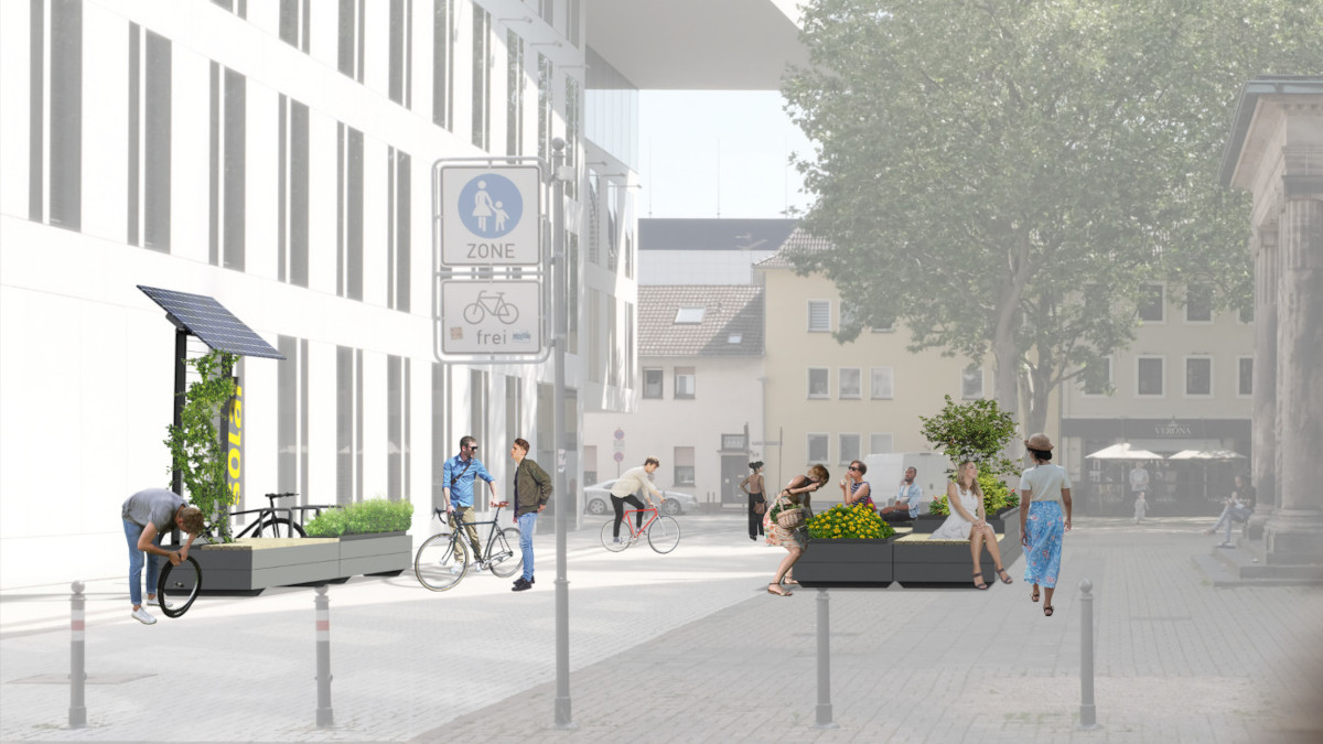  Die Animation eines Modells gibt bereits eine Idee, wie sich das Mobile Grün im Krefelder Stadtbild darstellen könnte.  Foto: Hochschule Niederrhein – SOUND