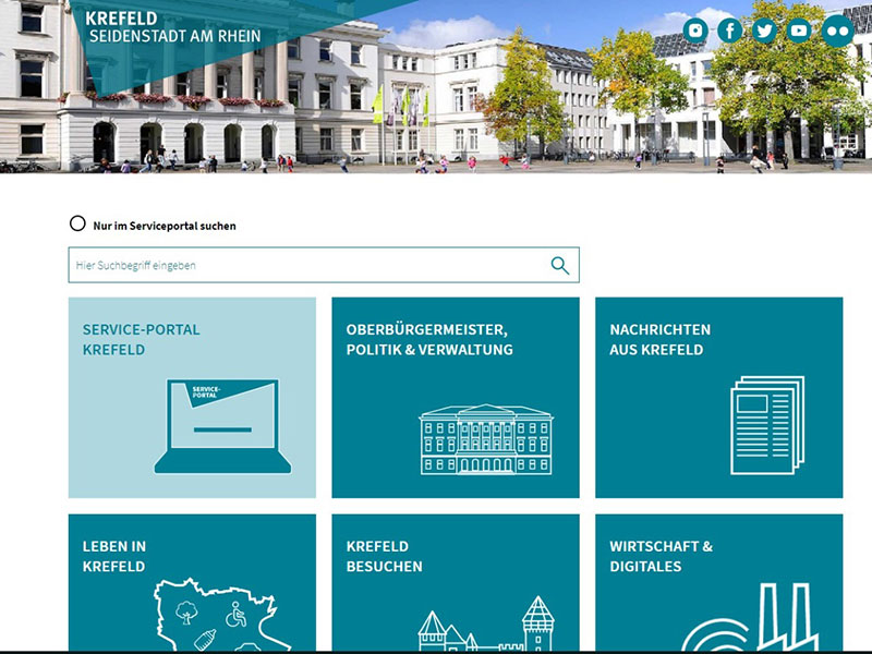 Screenshot der neuen Website www.krefeld.de