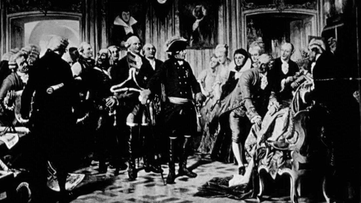 Der preußische König, Friedrich II., zu Besuch bei der Familie Von der Leyen. Repor: Stadtarchiv