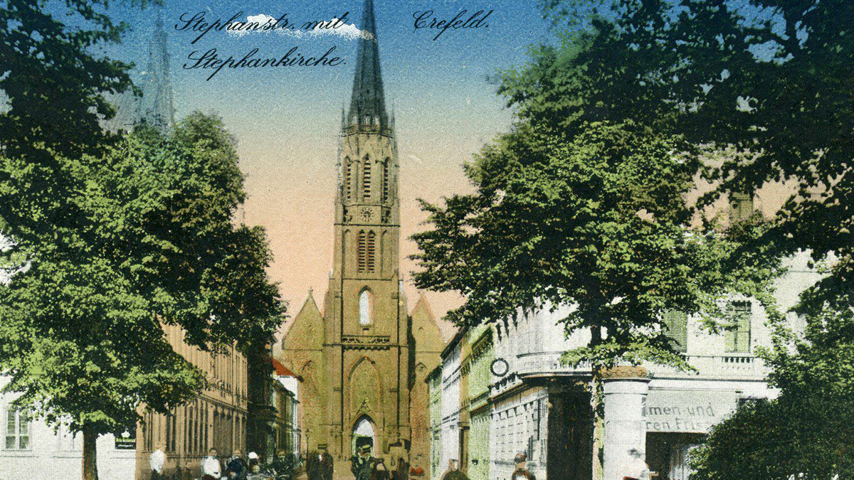 Postkarte der Stephanskirche. Repro. Stadtarchiv Krefeld