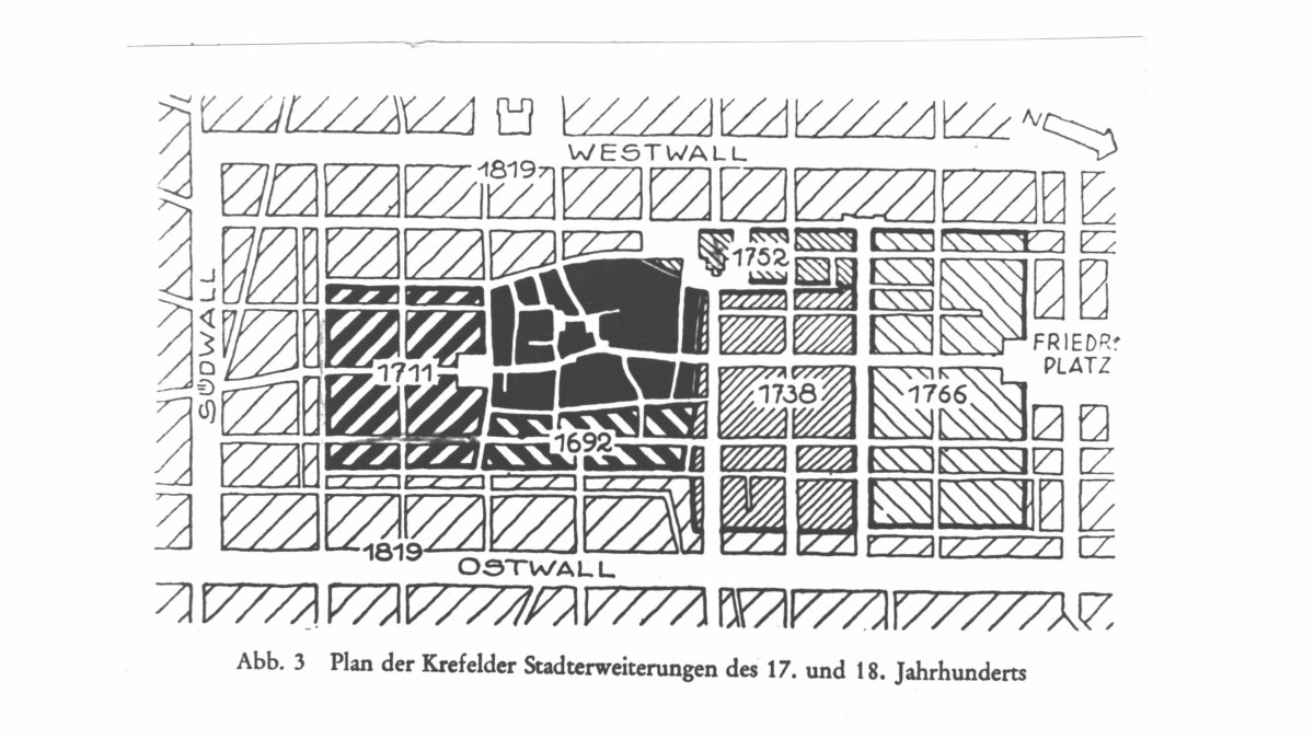 Historischer Stadtplan Krefelds. Bild: Stadt Krefeld, Presse und Kommunikation, Stadtarchiv Krefeld