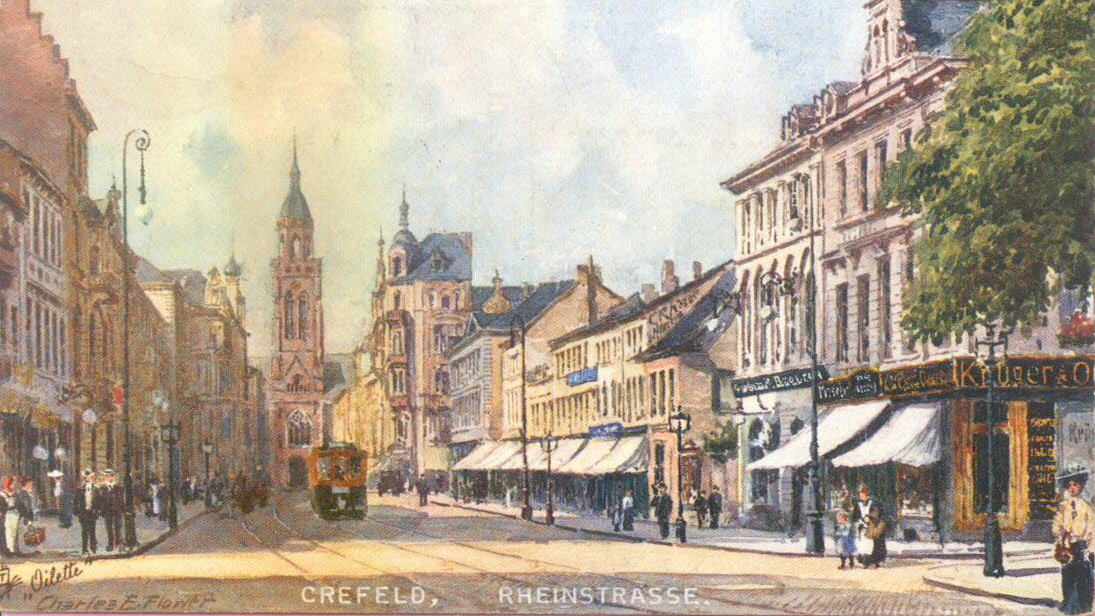 Die Krefelder Rheinstraße im Jahr 1916.Bild: Stadt Krefeld, Stadtarchiv