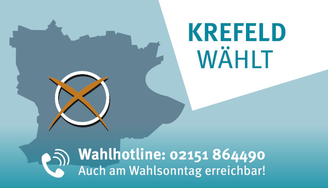 Die Hotline zur Wahl ist auch am Wahlsonntg besetzt. Hier können alle Fragen rund um die Wahl gestellt werden.Grafik: Stadt Krefeld, Presse und Kommunikation